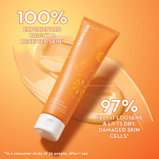 Ole Henriksen product with text on an orange background