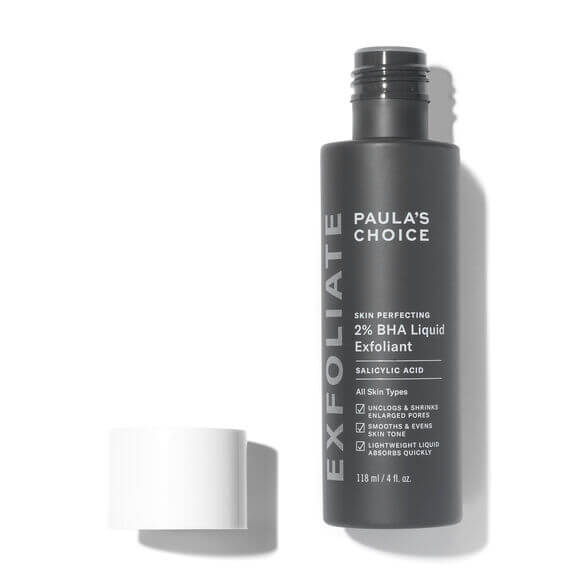 Paula's Choice Skin Perfecting 2% BHA Liquid Exfoliant bottle with cap, salicylic acid, for smooth and clear skin.