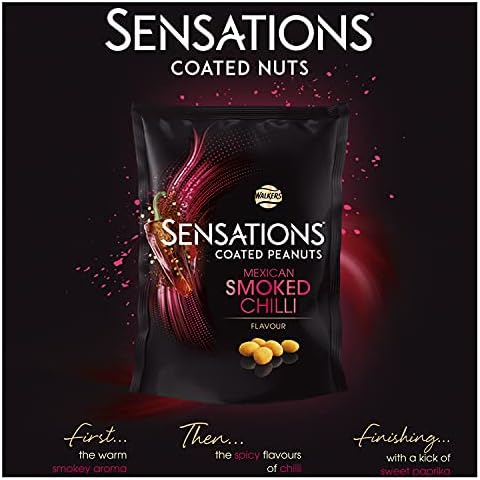 Sensations Coated Nuts package with red and black design on a dark background