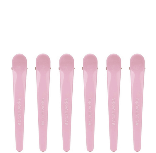 Brushworks Sectioning Clips in Pink: Pack of 6 lightweight hair styling accessories for easy sectioning and styling.