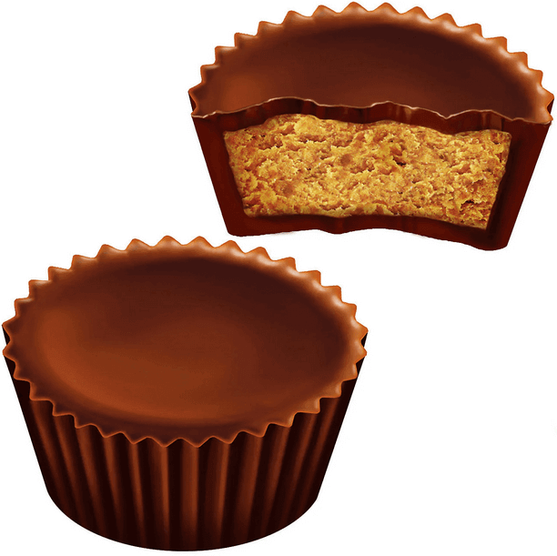 Reese's Peanut Butter Cups showing creamy peanut butter filling and chocolate coating, perfect for snacking.