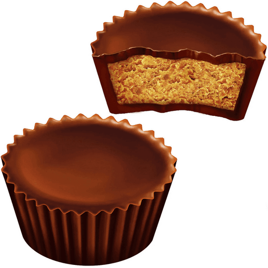 Reese's Peanut Butter Cups showing creamy peanut butter filling and chocolate coating, perfect for snacking.