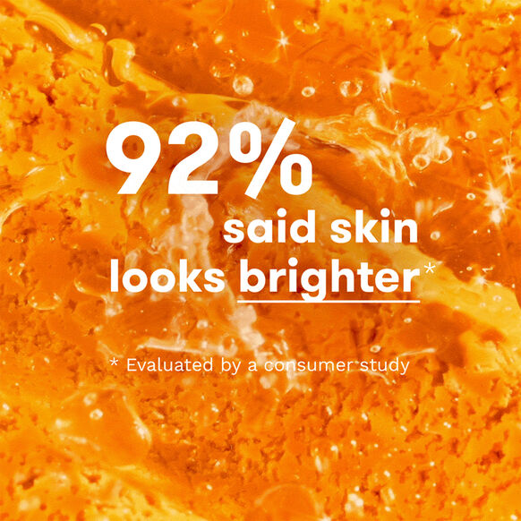 Orange background with text about Ren skin brightness from a consumer study