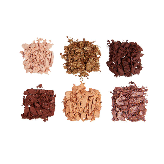 Revolution Mini Reloaded Velvet Rose Palette swatches featuring six rich matte and shimmer shades in earthy tones.