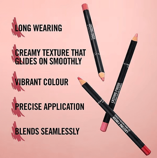 Rimmel Lasting Finish 8HR Lip Liner features long-wearing, creamy pencils with vibrant color for precise application.