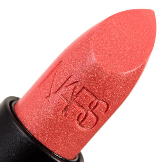 NARS Lipstick - Orgasm in a sleek tube, featuring a rich satin coral-pink shade with shimmering finish.