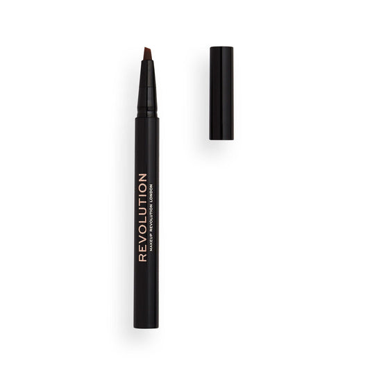 Revolution Bushy Brow Pen in Medium, showcasing flexible brush tip for detailed brow application.