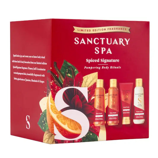 Sanctuary Spa Spiced Signature Pampering Body Rituals Gift Set in a beautifully designed box with aromatic products.