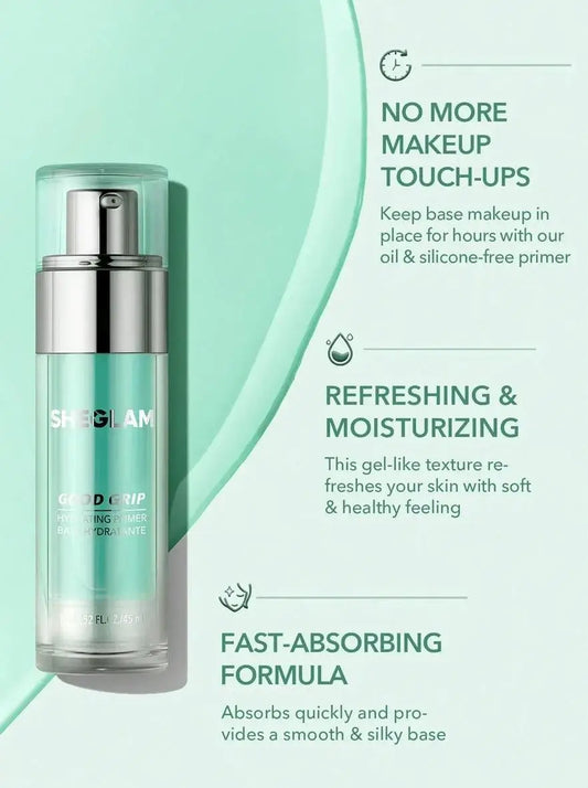 SHEGLAM Good Grip Hydrating Primer 45ml, oil and silicone-free, fast-absorbing, refreshing gel texture for smooth makeup.