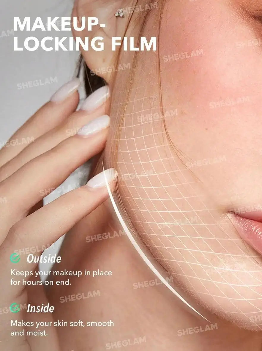 Image showcasing SHEGLAM's Makeup-Locking Film, ensuring long-lasting makeup and smooth, hydrated skin.