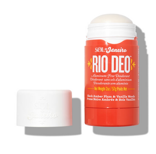 Sol de Janeiro Rio Deo Aluminum-Free Deodorant Cheirosa 40 with cap off, featuring Black Amber Plum and Vanilla Woods fragrance.