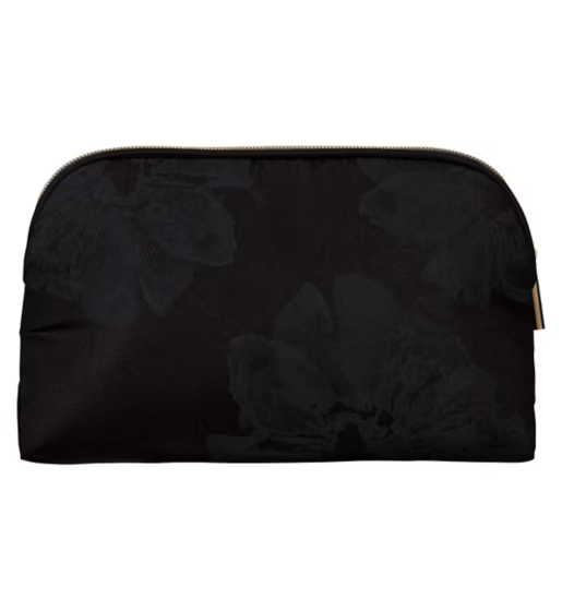 Ted Baker Minis Discovery Collection elegant black floral cosmetic bag for self-care essentials.