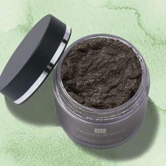 TEMPLESPA Purification Deep Cleansing Mask in jar with dark clay texture, perfect for oily and blemish-prone skin.