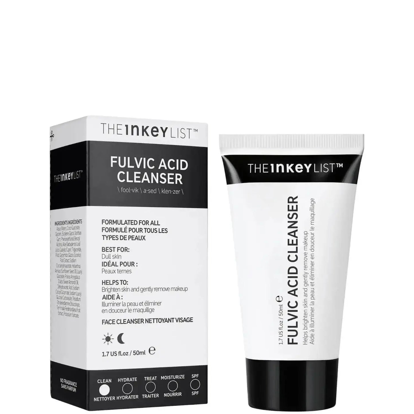 The INKEY List Mini Fulvic Acid Cleanser 50ml, a travel-friendly face cleanser for radiant skin.
