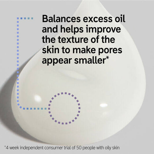 Drop of The INKEY List 20% Niacinamide Serum highlighting its oil-balancing benefits for smaller-looking pores.