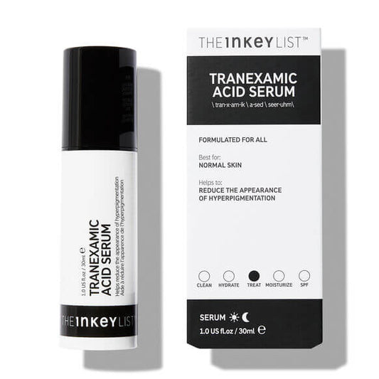 The INKEY List Tranexamic Acid Serum 30ml bottle and packaging designed to reduce hyperpigmentation and improve skin tone.