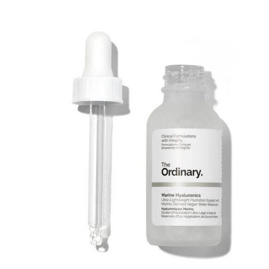 The Ordinary Marine Hyaluronics 30ml bottle with dropper, promoting hydration and youthful skin.