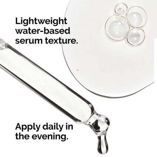 The Ordinary Multi-Peptide Serum showing lightweight water-based texture with application instructions.