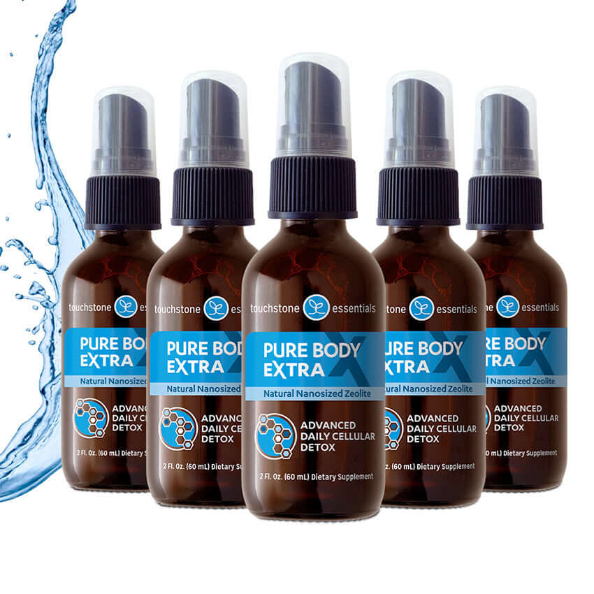 Touchstone Essentials Pure Body Extra 60ml bottles for natural detox and immune health support.