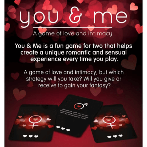 You & Me Card Game with romantic design, encourages love and intimacy with 100 cards for couples.