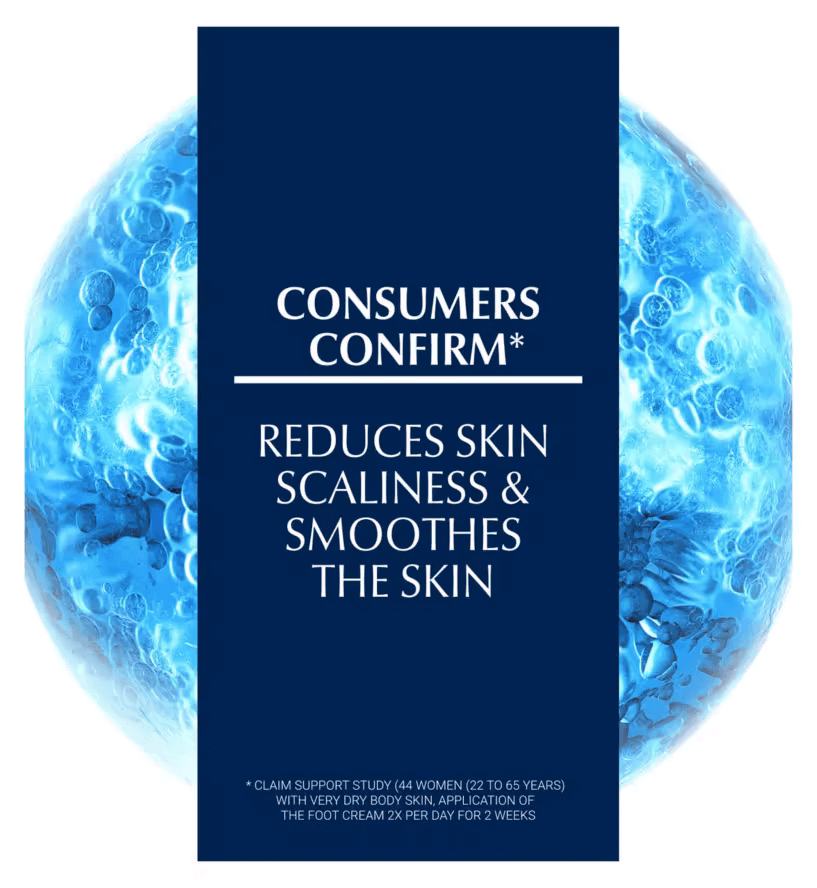 Graphic showing consumer confirmation on Eucerin foot cream benefits for skin smoothness and scaliness reduction.