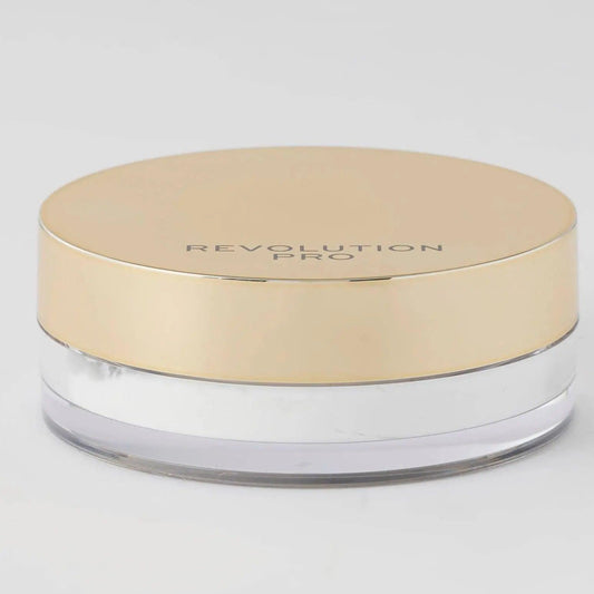 Revolution Pro Translucent Hydra-Matte Setting Powder packaging with gold lid and clear base.