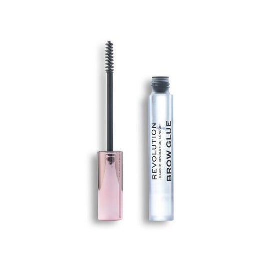 Makeup Revolution Extra Hold Brow Glue product image showcasing wand and container for fluffy brows all day.