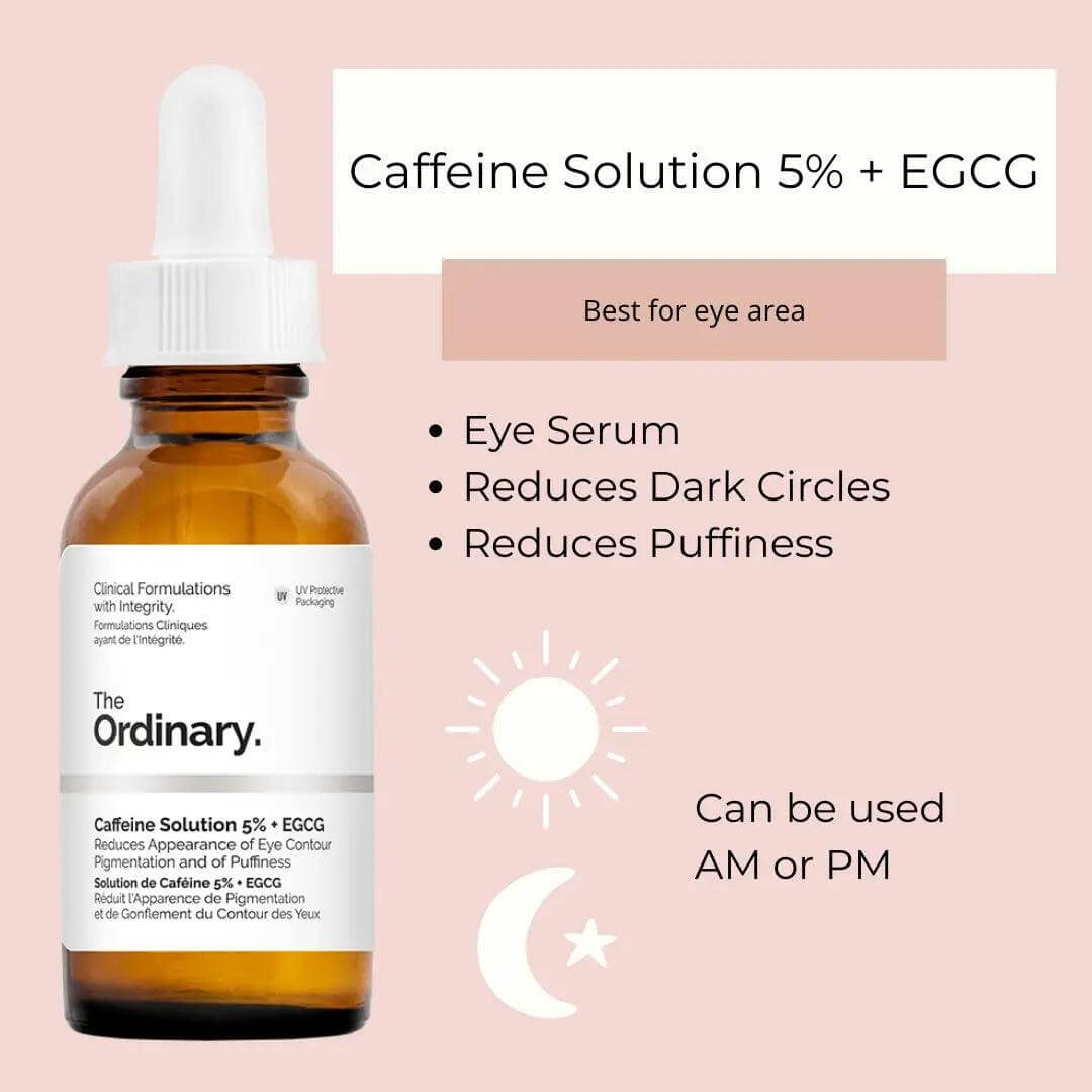 The Ordinary Caffeine Solution 5% + EGCG serum for brightening eyes, reducing dark circles and puffiness.