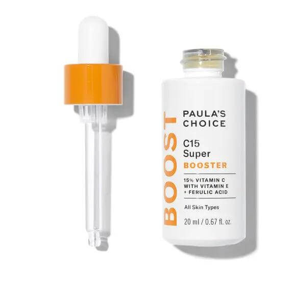 Paula's Choice C15 Super Booster 20ml with dropper, vitamin C serum for glowing skin and reducing fine lines.