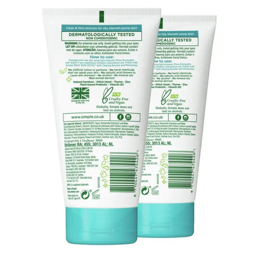 Simple Daily Skin Detox Clear Pore Scrub 150ml, exfoliating scrub for oily skin, with thyme, zinc, and witch hazel.