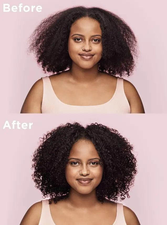 Before and after transformation using Briogeo Don't Despair, Repair! Deep Conditioning Mask on textured hair.