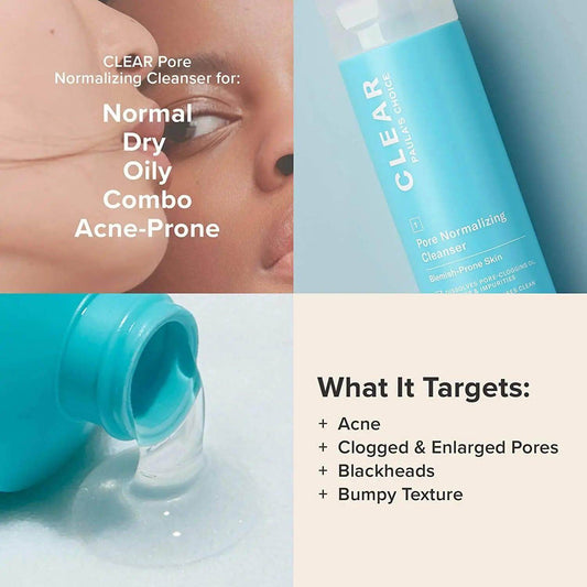 Paula's Choice Clear Pore Normalizing Cleanser for acne-prone skin, reducing clogged pores and blackheads.