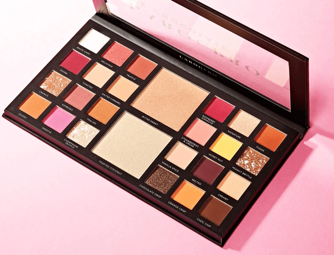 LaRoc Cosmetics The Chocolate Box Palette featuring 18 ultra-pigmented shades and 2 high beam highlights.