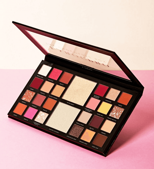 LaRoc Cosmetics The Chocolate Box Palette showcasing 18 vibrant shades and 2 high beam highlights.