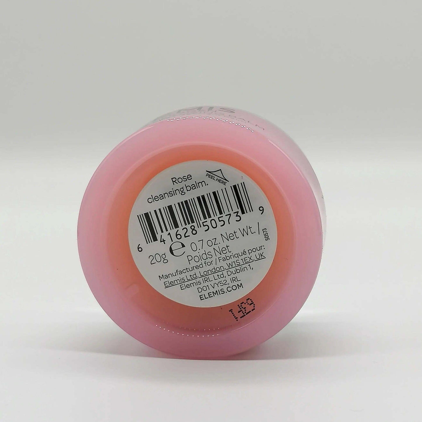 Elemis Pro-Collagen Rose Cleansing Balm 20g packaging with rose cleansing balm label and barcode.