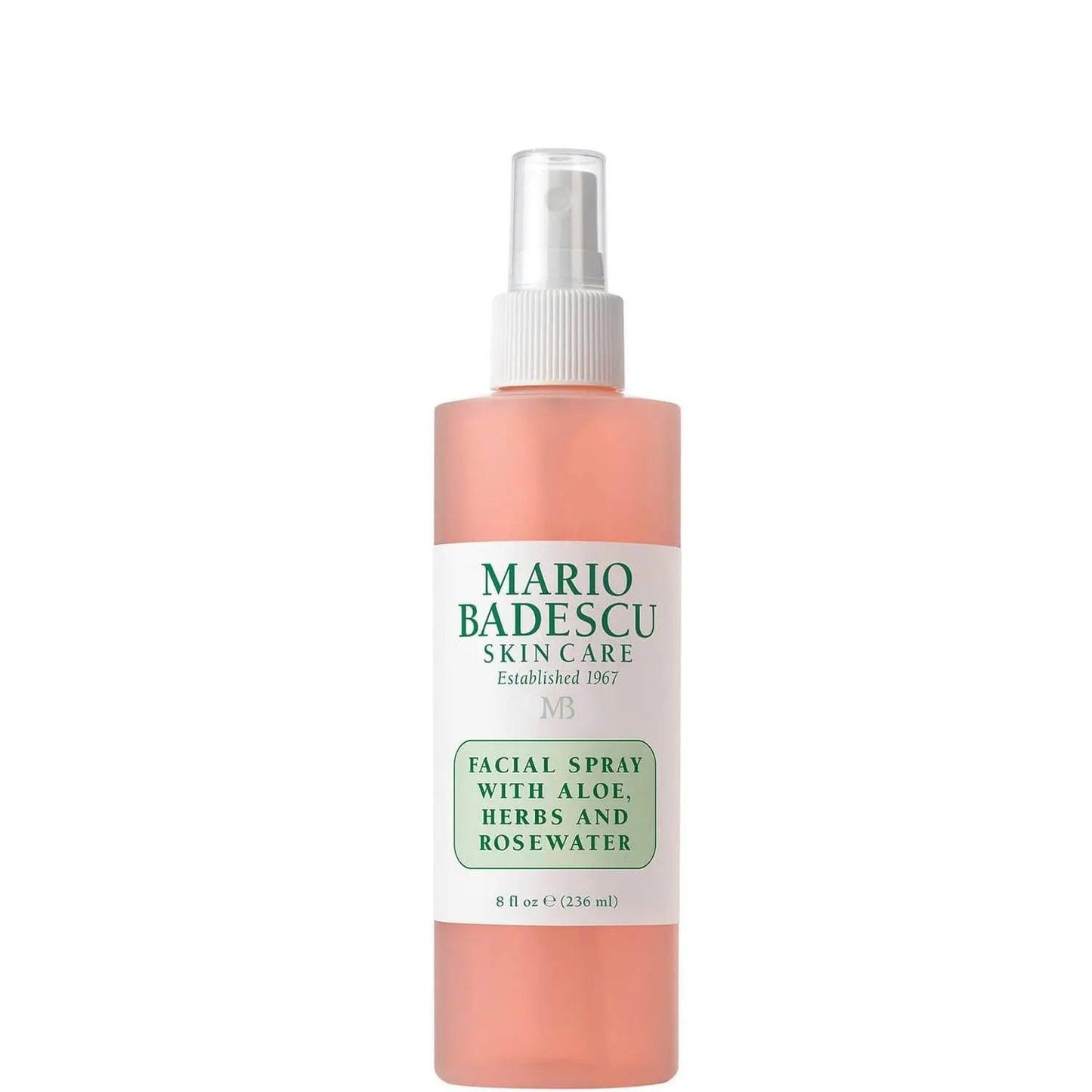 Mario Badescu Facial Spray with Aloe, Herbs and Rosewater, hydrating mist for all skin types, 8 oz bottle.