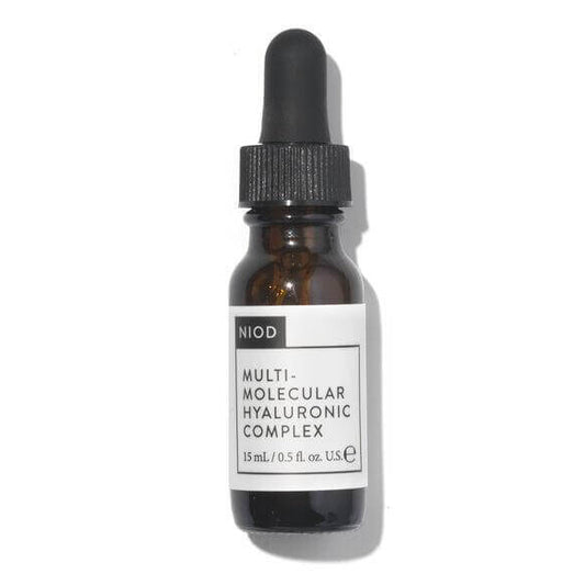 NIOD Multi-Molecular Hyaluronic Complex 15ml serum in dropper bottle for hydrating skin and enhancing moisture levels.