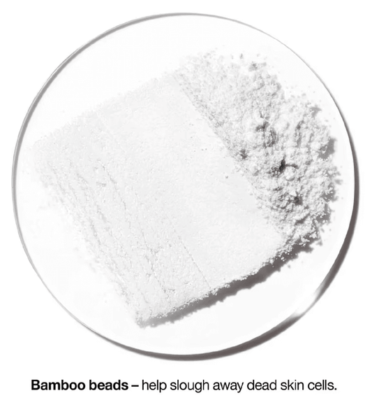 Bamboo beads in a dish, used for exfoliating and sloughing away dead skin cells.