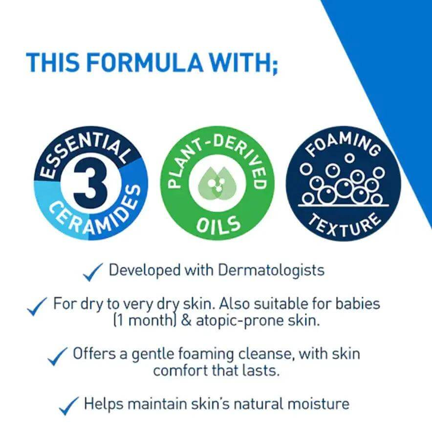 CeraVe Hydrating Foaming Oil Cleanser features essential ceramides, plant-derived oils, and foaming texture for gentle cleansing.