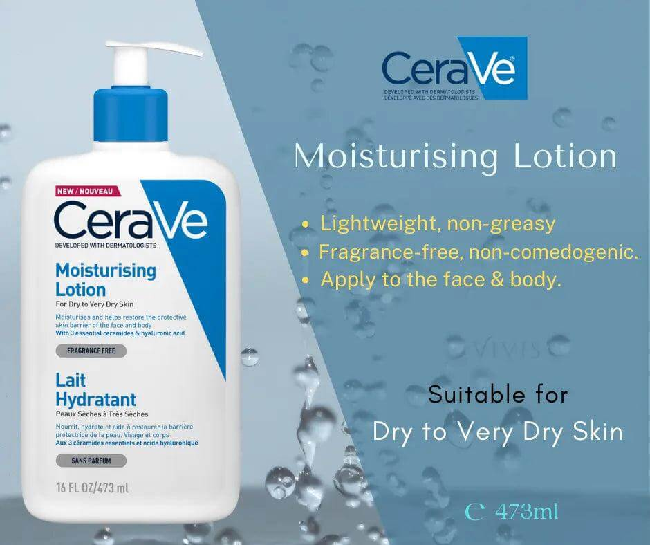 CeraVe Moisturising Lotion 473ml, lightweight, non-greasy, hydrating lotion for dry to very dry skin.