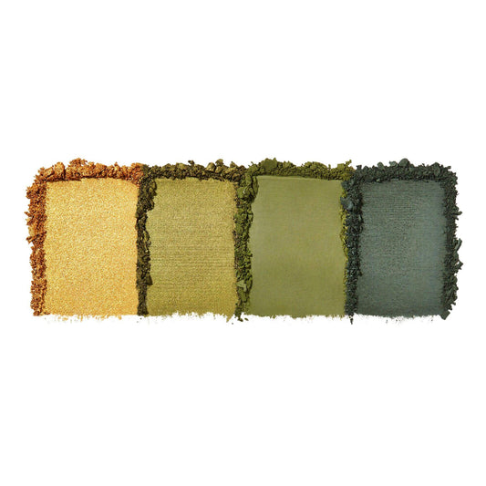 e.l.f. Bite Size Eyeshadows - Hot Jalapeño showcasing four vibrant eyeshadow shades from gold to green.