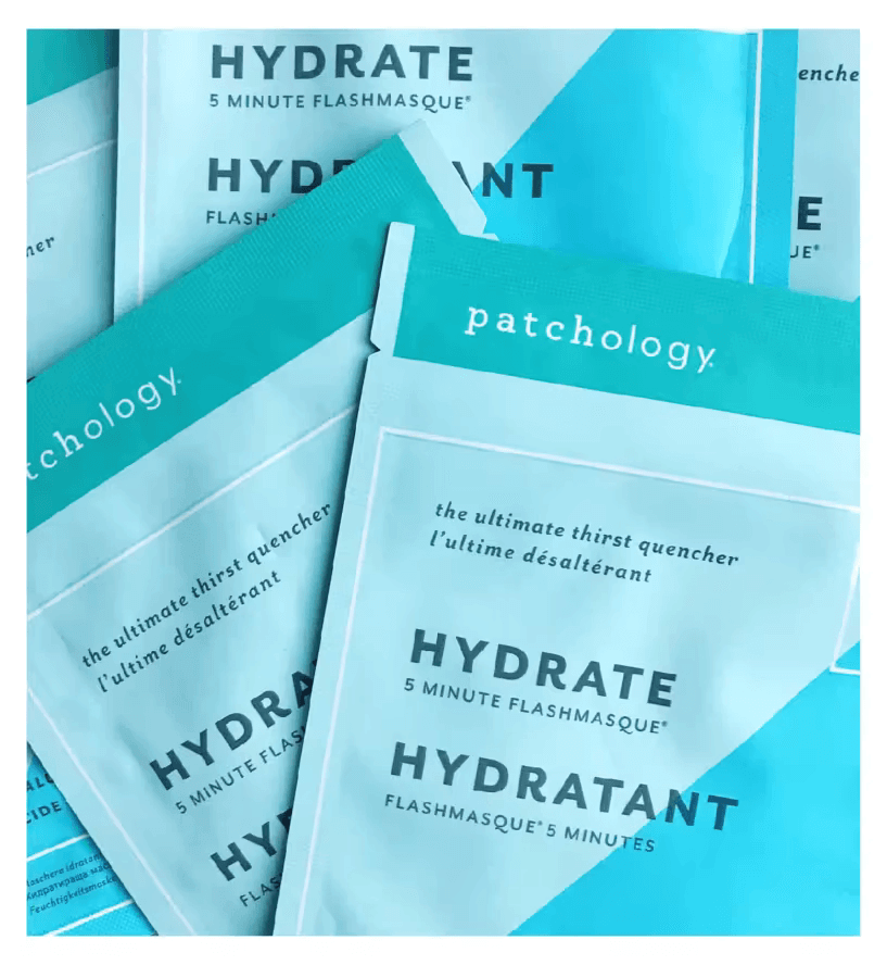 Patchology FlashMasque Hydrate sheet masks, quick skin hydration for parched skin, ultimate thirst quencher.
