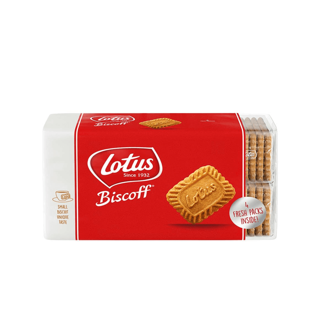 Lotus Biscoff Biscuits 350g pack featuring delicious caramelised biscuits, great for snacking any time.