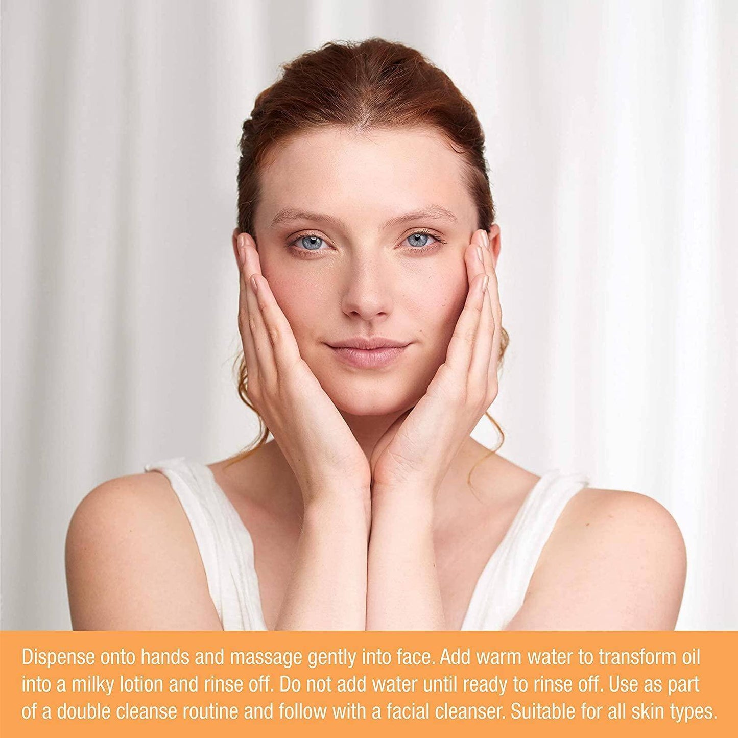 Woman using Superfacialist Vitamin C+ Cleansing Oil for a gentle face massage and effective makeup removal.