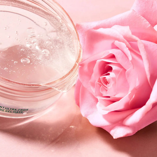 NUXE Very Rose Ultra-Fresh Cleansing Gel Mask with rose petals, showcasing hydration and deep cleansing benefits.