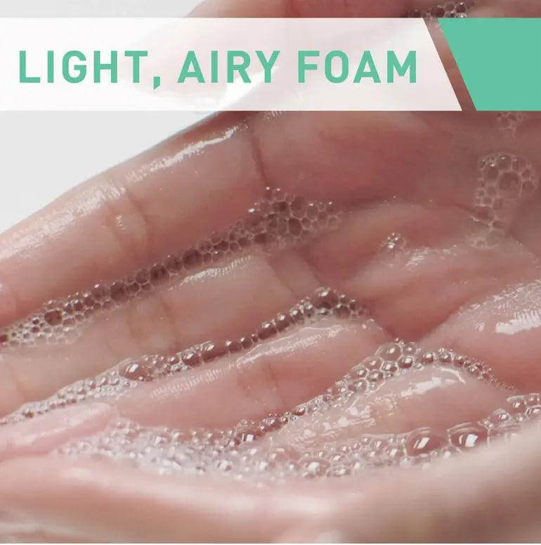 Light, airy foam of CeraVe Foaming Cleanser, showcasing gentle texture for effective cleansing of normal to oily skin.