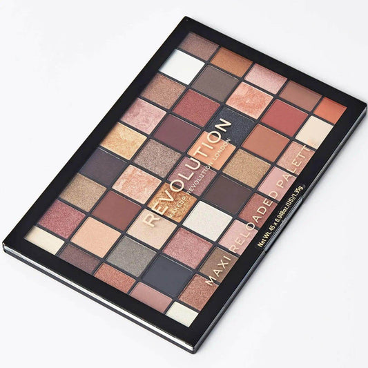 Revolution Maxi Reloaded Palette Large It Up featuring 45 colorful, blendable eyeshadows in matte and shimmer finishes.