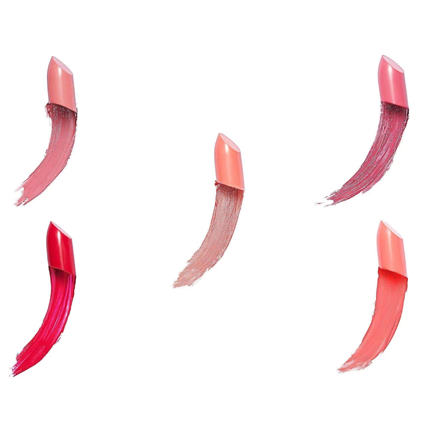 Revolution Pro Lipstick Collection Pinks set showcasing five creamy satin pink lipstick swatches.