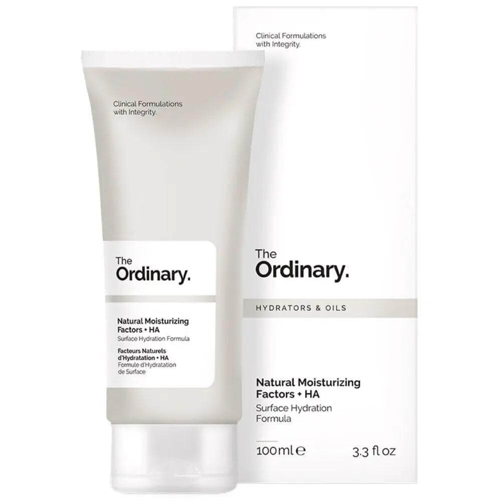 The Ordinary Natural Moisturising Factors + HA 100ml tube and box, ideal for deep skin hydration.