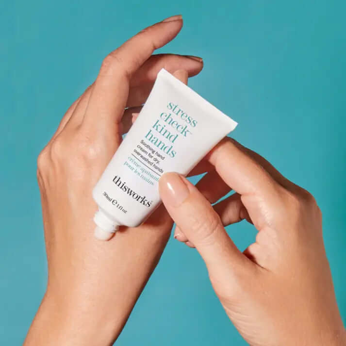 Moisturising hand cream from thisworks for soothing dry hands after washing, featuring Vitamin E and Shea Butter.